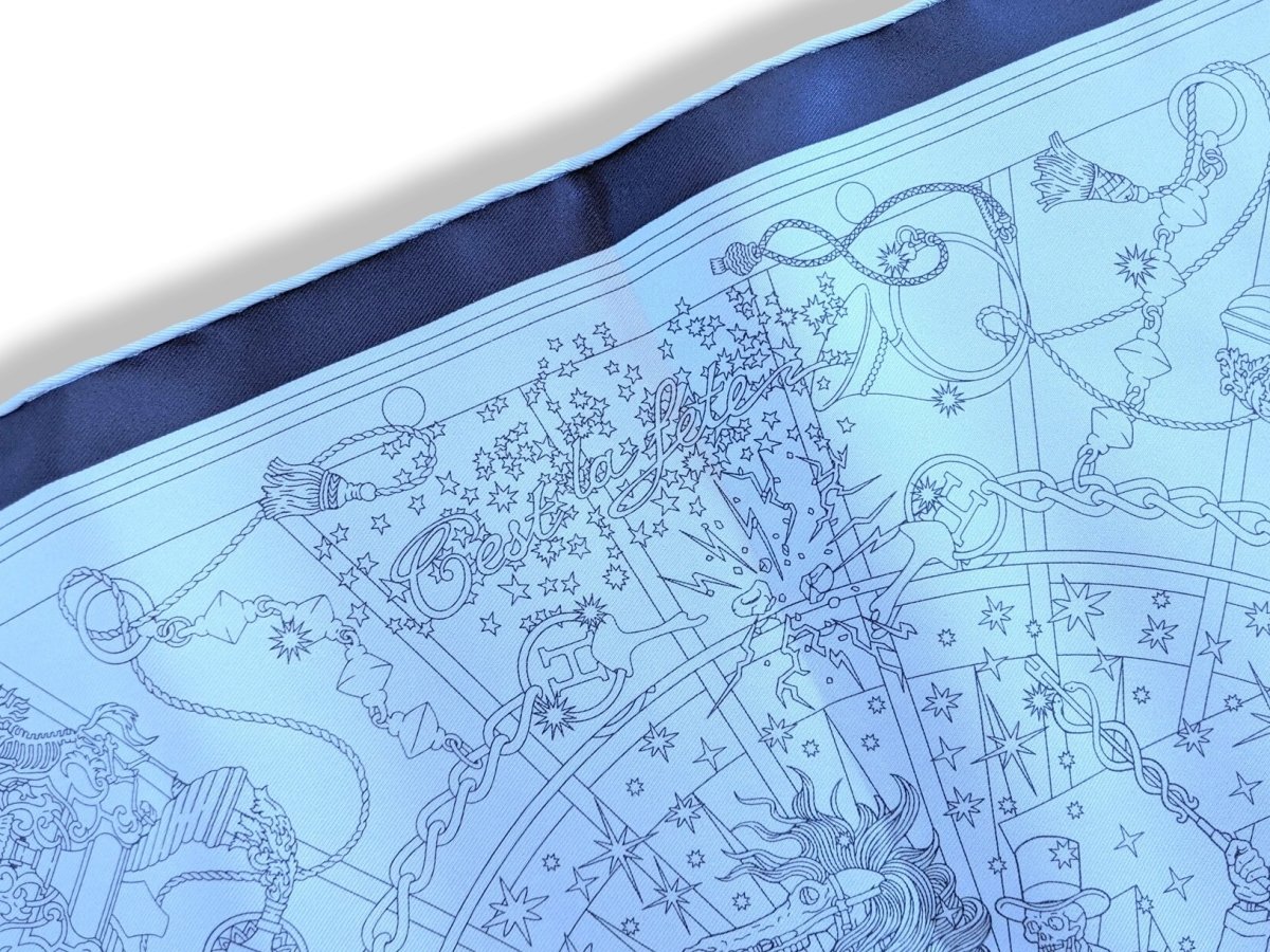 Hermes 2016 Ciel/Marine C'est la Fête by Daisuke Nomura Pocket Scarf Gavroche 42cm