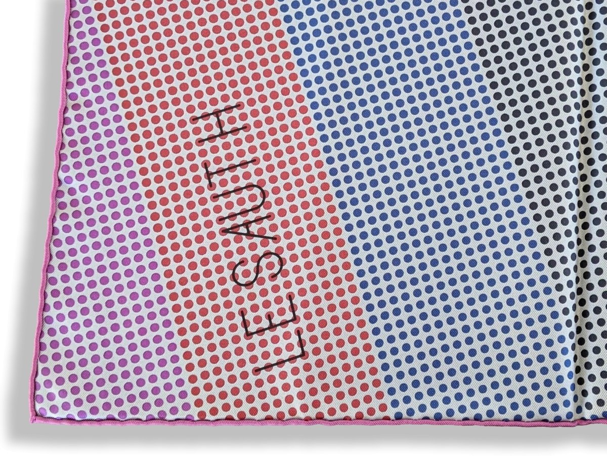 Hermes 2016 Grey/Pink/Blue Pointillism LE SAUT H by Cyrille Diatkine Twill Silk Carre 90, New!
