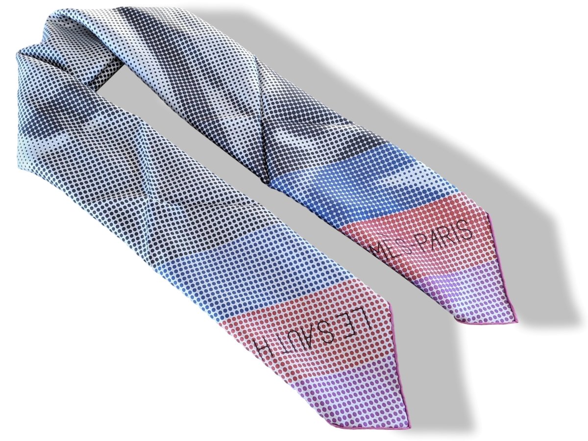 Hermes 2016 Grey/Pink/Blue Pointillism LE SAUT H by Cyrille Diatkine Twill Silk Carre 90, New!