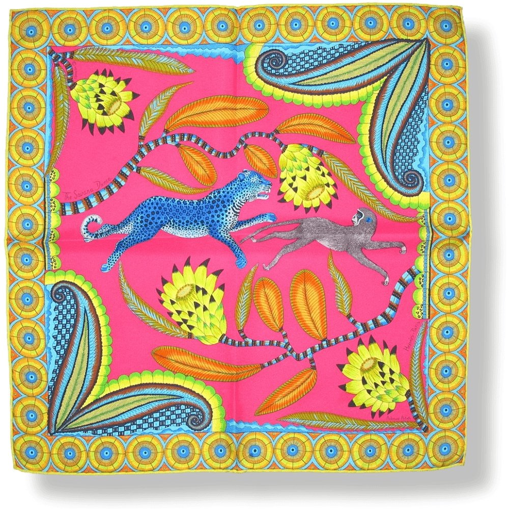 Hermes The Savana Dance by Ardmore Artists Pocket Scarf Gavroche Twill 45