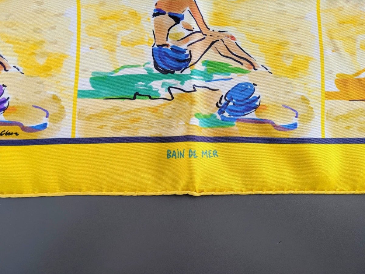 Hermes 2016 Jaune BAIN DE MER by Jean-Louis Clerc Vintage Silk 70 cm - poupishop