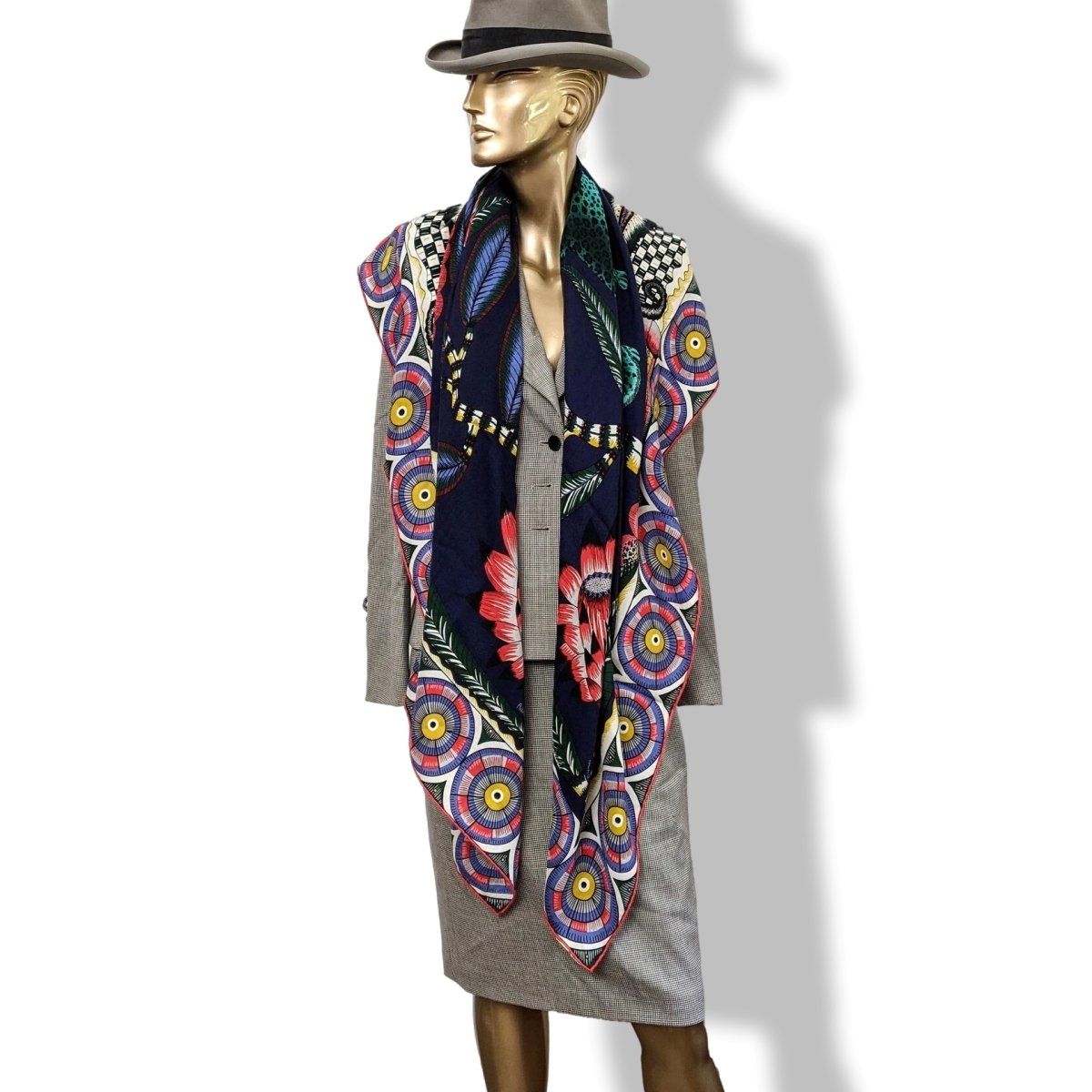 Hermes 2016 Marine/Vert/Corail THE SAVANA DANCE by Ardmore Artists Cashmere Shawl 140, BNWTIB!