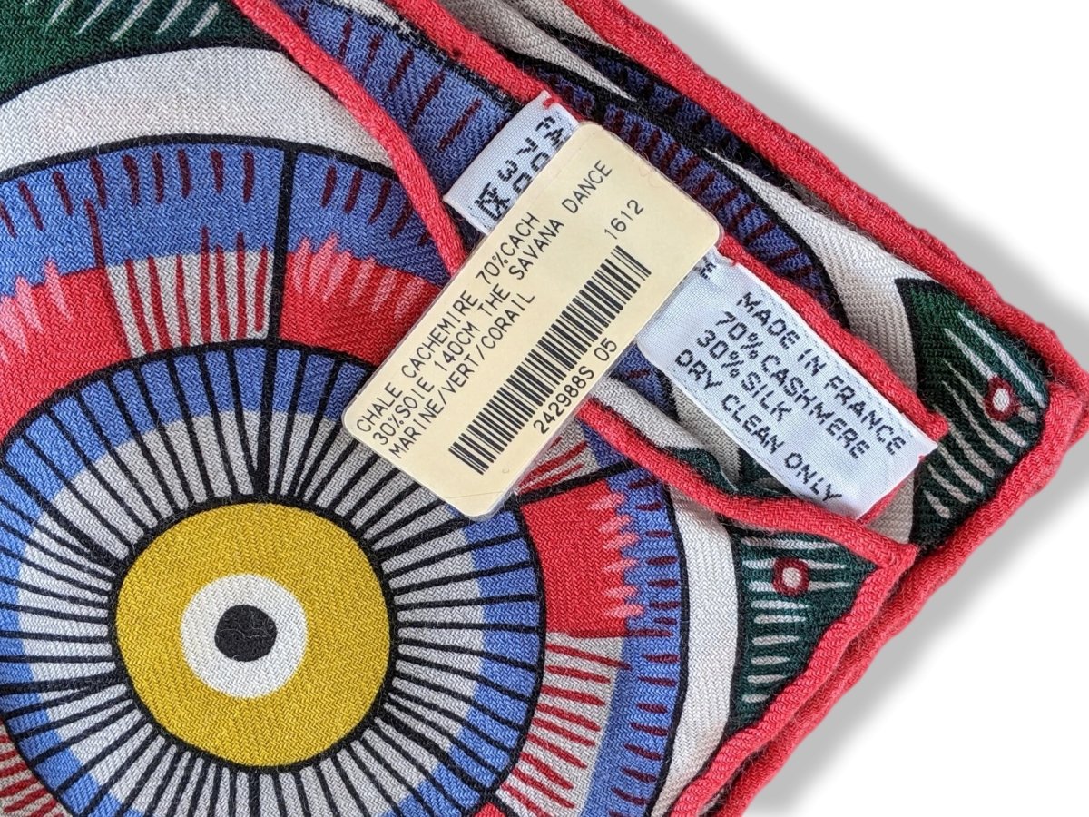 Hermes 2016 Marine/Vert/Corail THE SAVANA DANCE by Ardmore Artists Cashmere Shawl 140, BNWTIB!