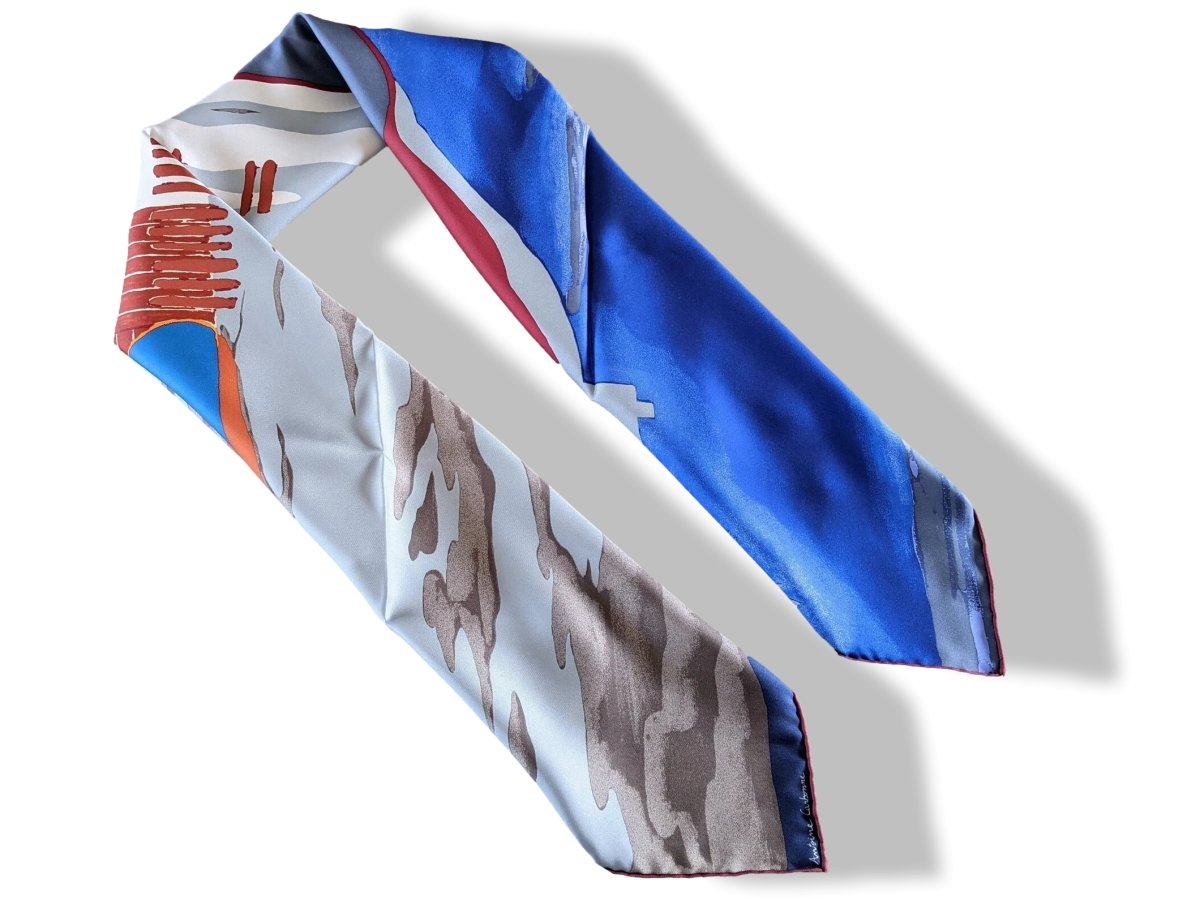 Hermes 2016 Night Blue Grey Brick AU BOUT DU MONDE by Antoine Carbonne Twill 90, New in Box!