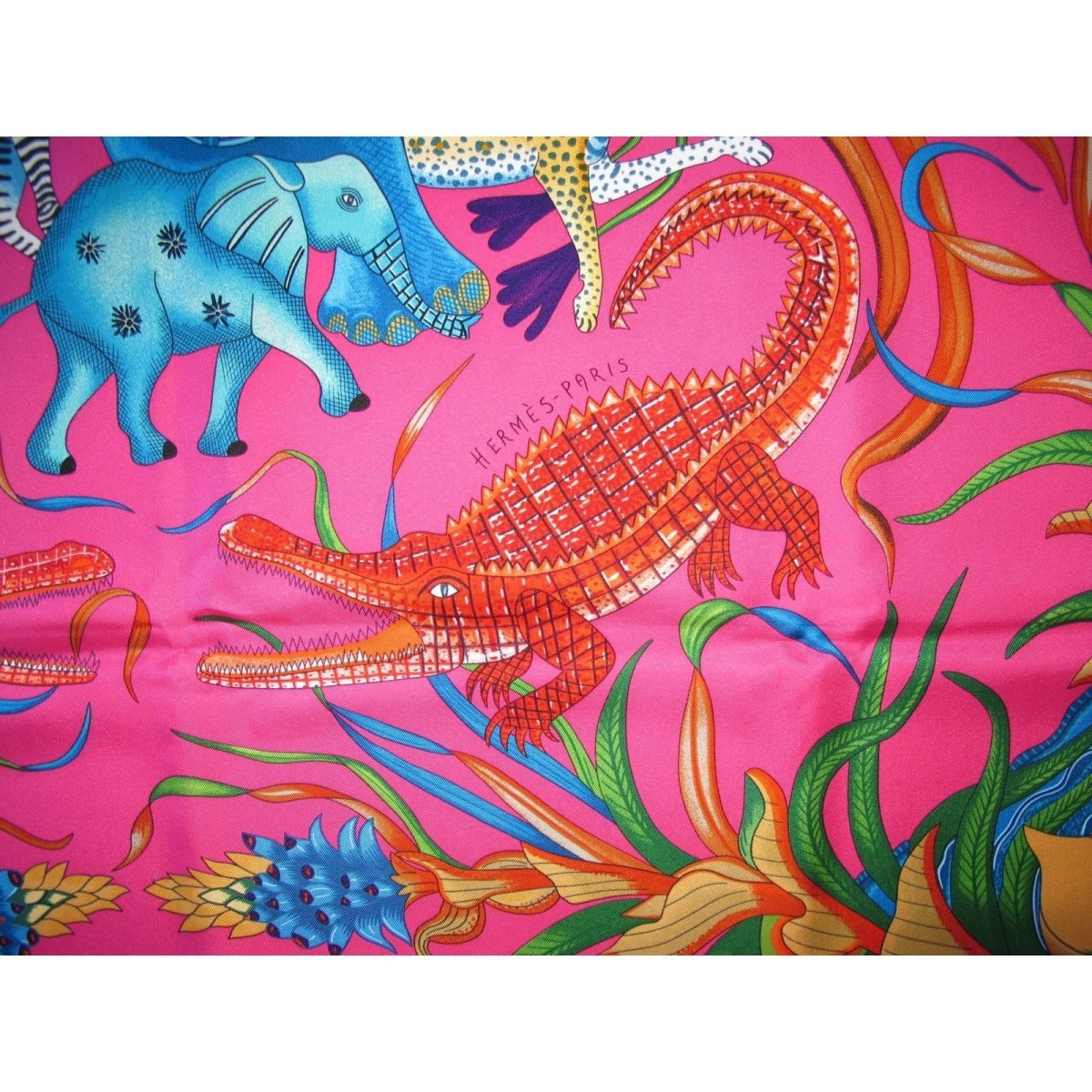 Hermes 2016 Rose Vif/Blue La Marche du Zambeze Twill 90, Mint! - poupishop