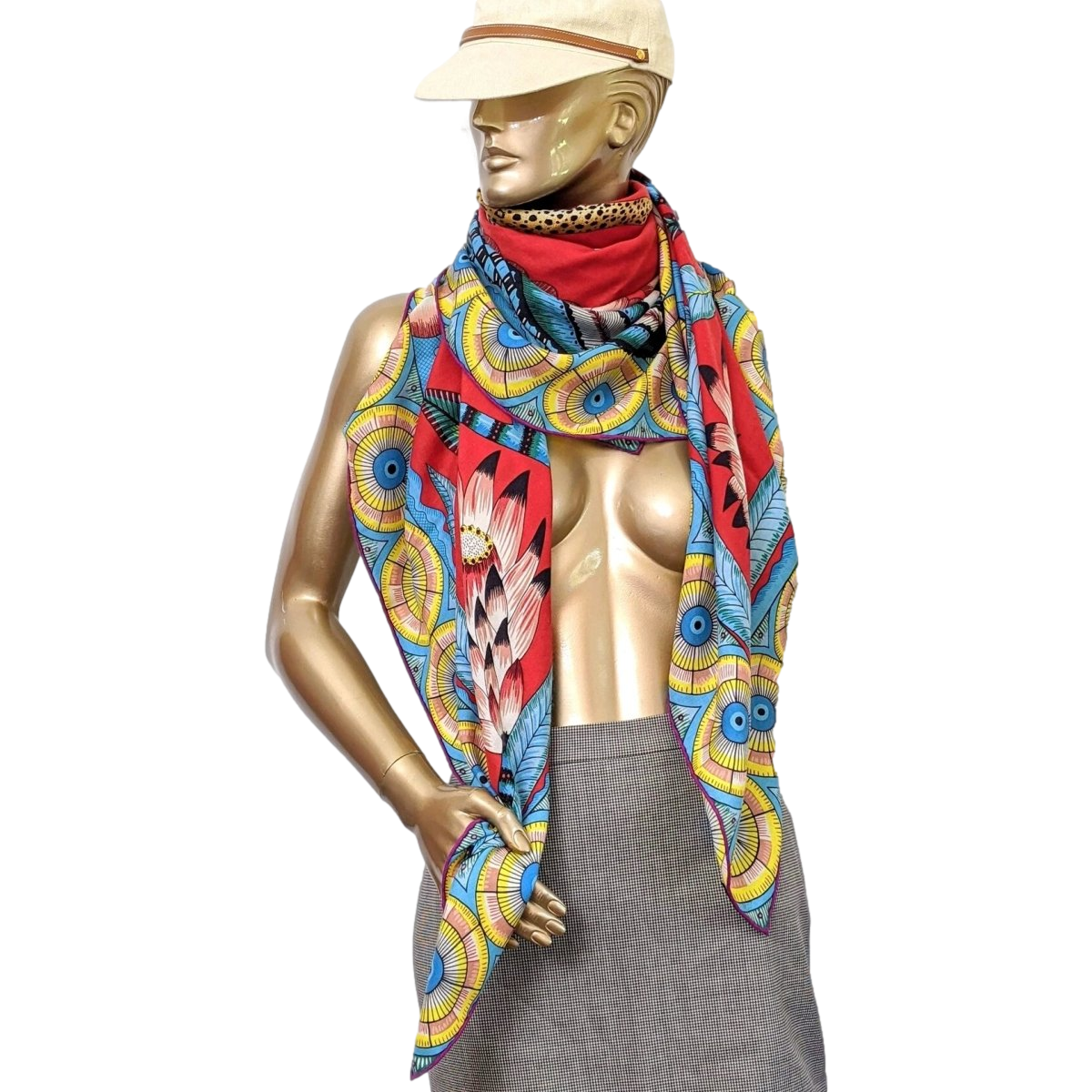 Hermes 2016 Rouge/Turquoise The Savana Dance Cashmere by Ardmore Artists Shawl 140