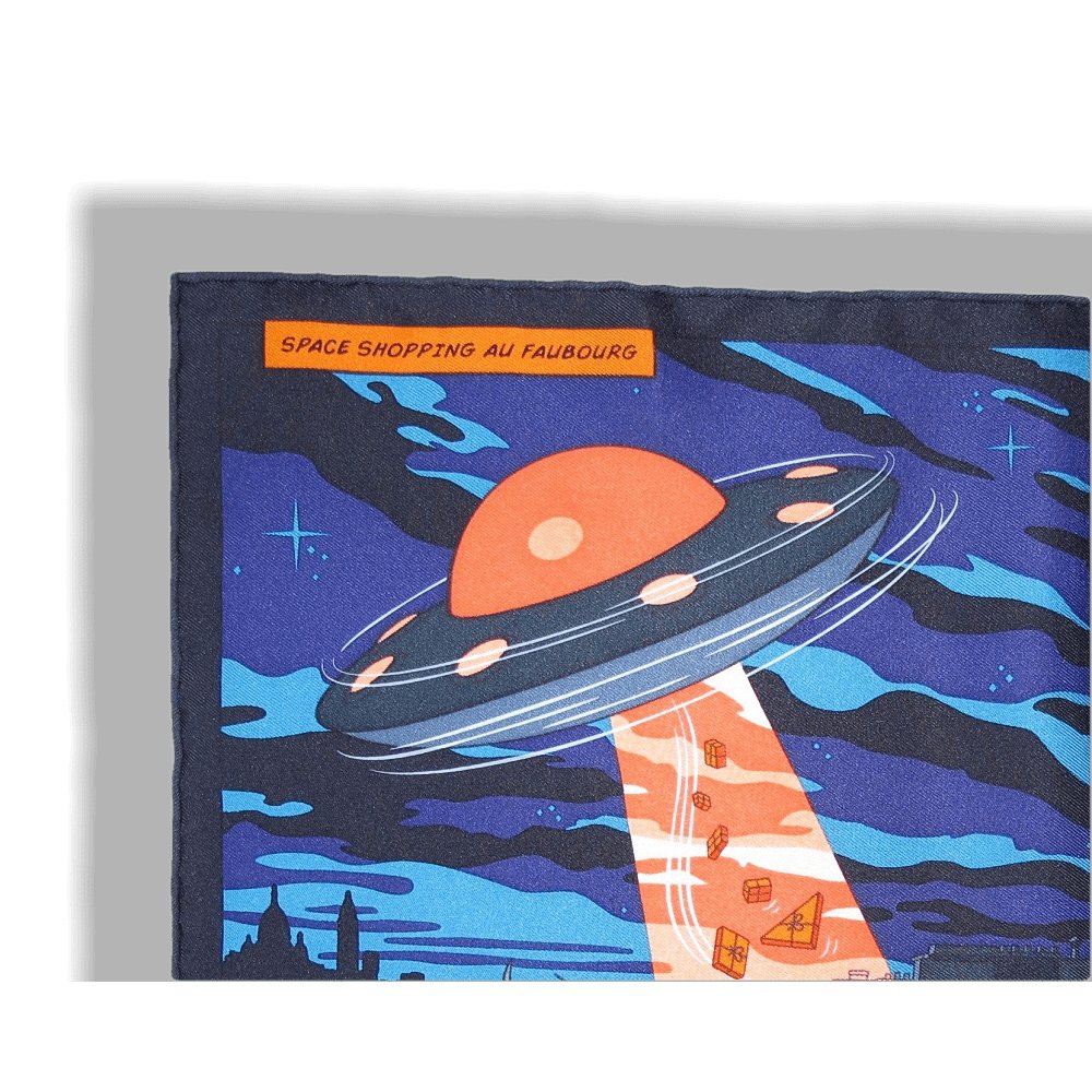 Hermes 2017 Blue Space Shopping au Faubourg Twill Gavroche 42cm, Box! - poupishop