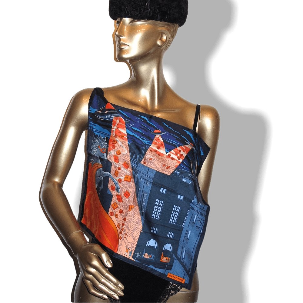 Hermes 2017 Blue Space Shopping au Faubourg Twill Gavroche 42cm, Box! - poupishop