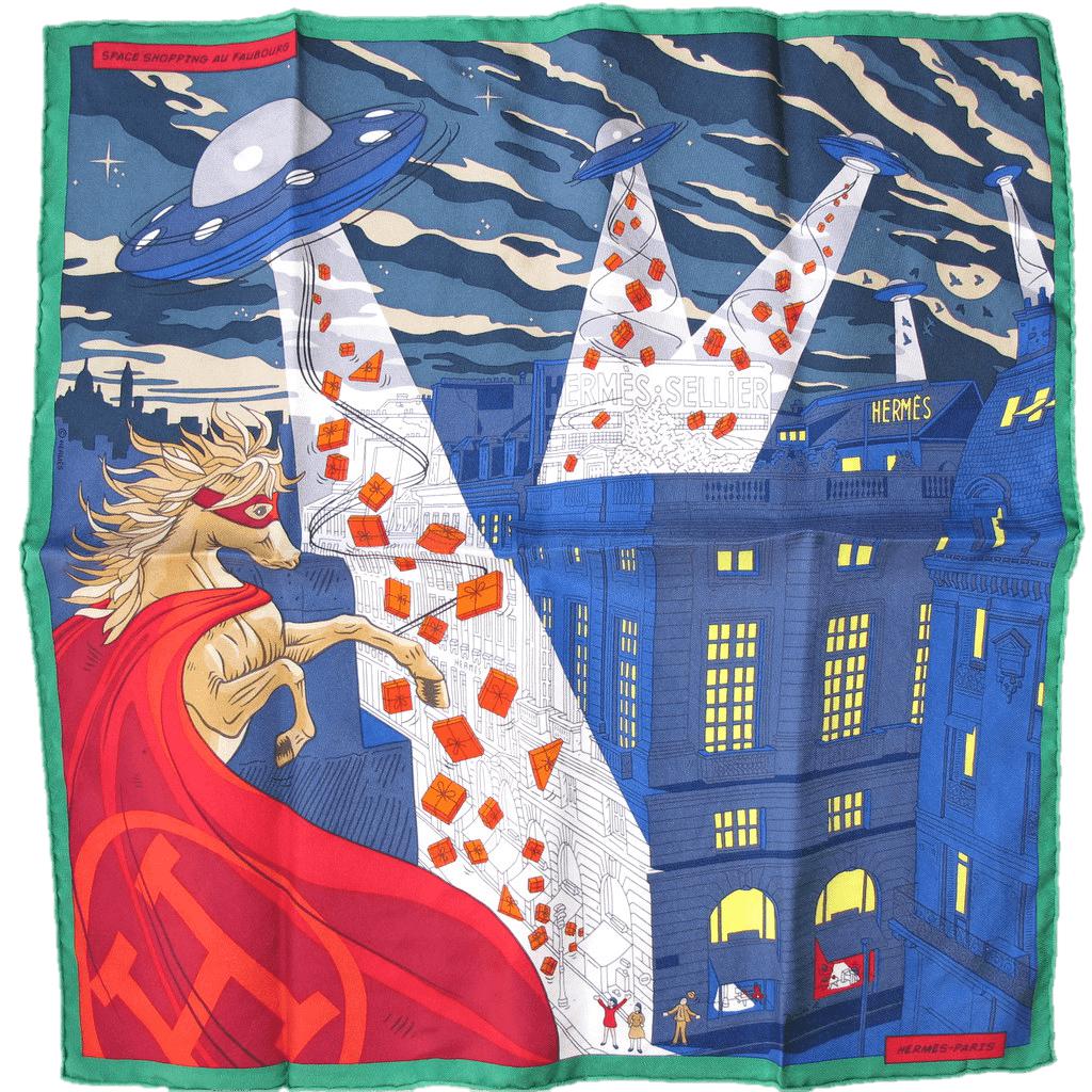 Hermes 2017 Blue Space Shopping au Faubourg Twill Gavroche 42cm, Box! - poupishop