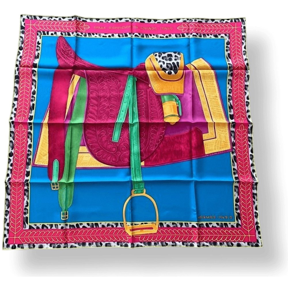 Hermes 2017 Cobat Fuchsia Yellow SELLE D'OFFICIER EN GRANDE TENUE by Wlodek Kaminski Twill Silk Carre 90cm cm, BNWTIB! - poupishop
