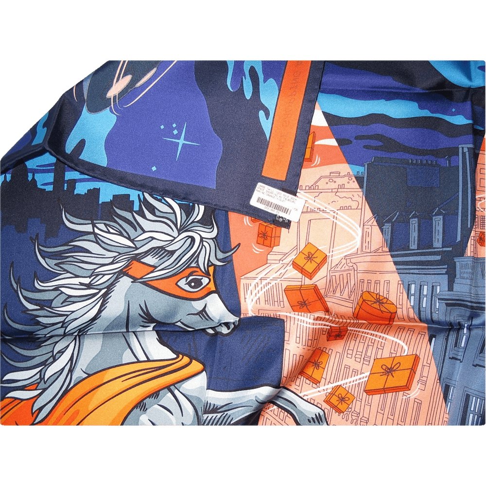 Hermes 2017 cw03 Navy Orange Space Shopping au Faubourg Twill 90cm, NWTIB! - poupishop