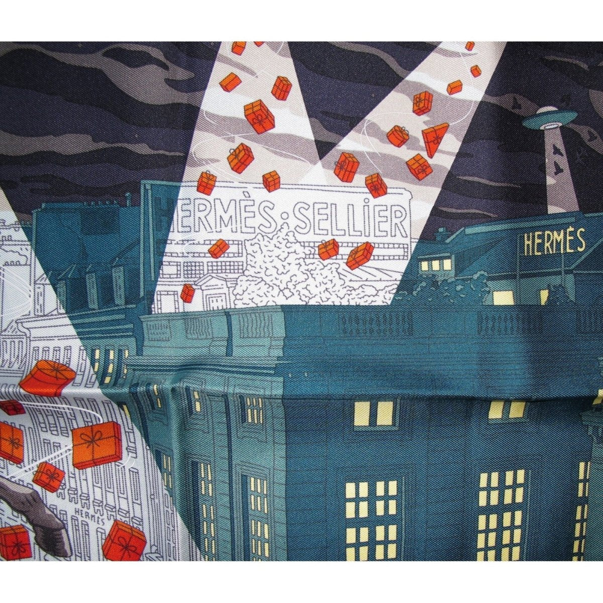 Hermes 2017 cw09 Red Blue Space Shopping au Faubourg Twill Gavroche 42cm, NWT! - poupishop