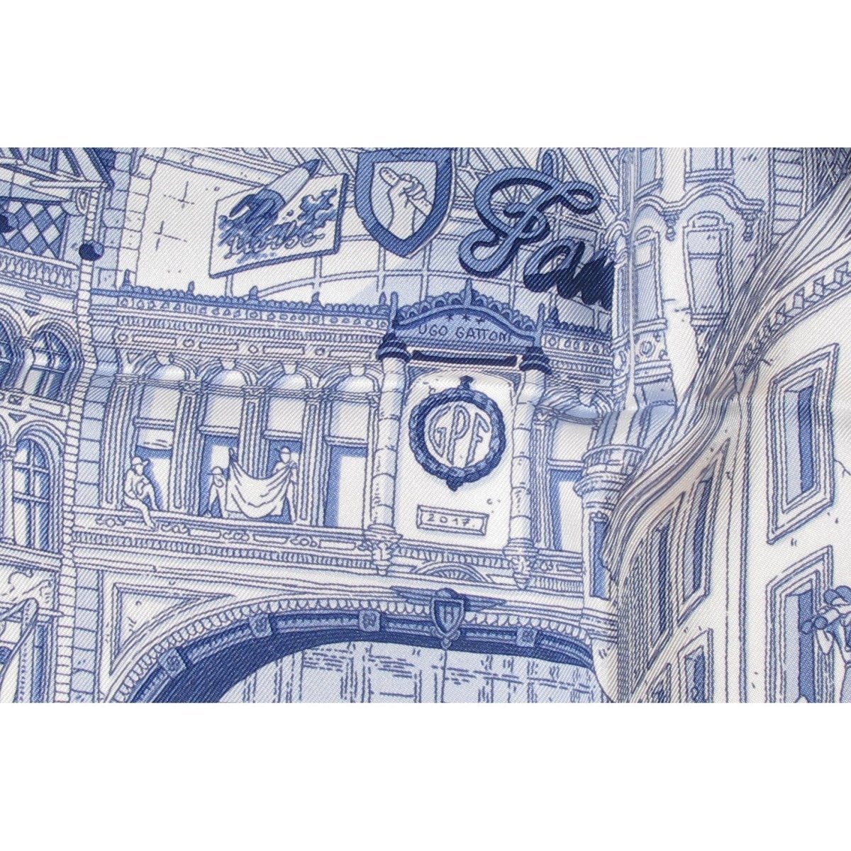 Hermes 2017 Cw15 Blue & White Grand Prix du Faubourg Twill 90cm by Ugo Gattoni, NIB! - poupishop