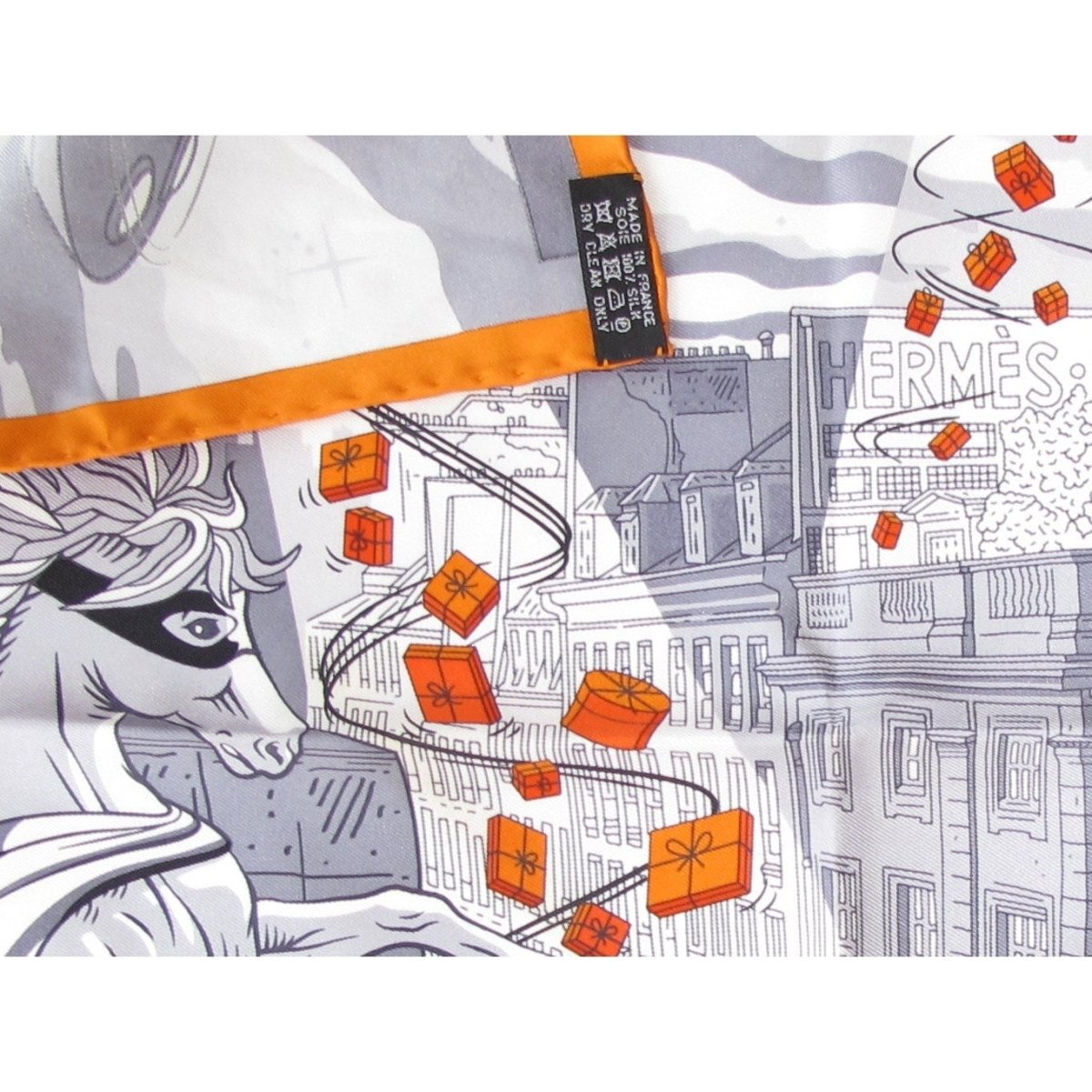 Hermes 2017 Grey Orange Space Shopping au Faubourg Twill Gavroche 45 cm, Box! - poupishop