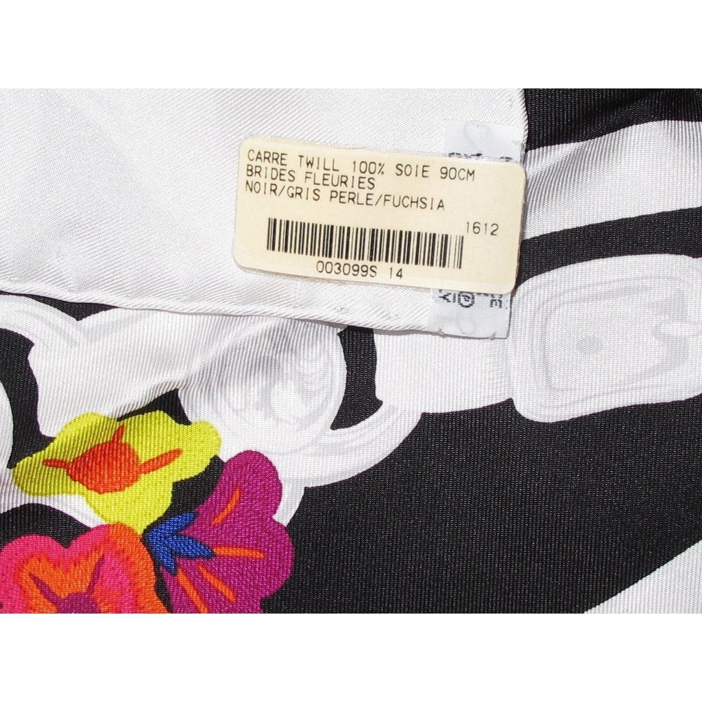 Hermes 2017 Noir/Gris Perle/Fuchsia Brides Fleuries Twill 90cm, NIB! - poupishop