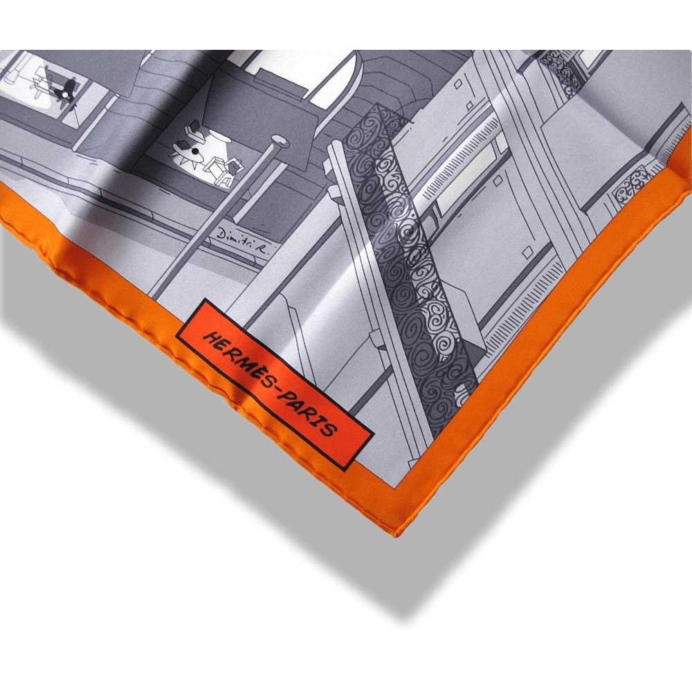 Hermes 2017 Orange White Grey Space Shopping au Faubourg Twill 90cm, NIB! - poupishop