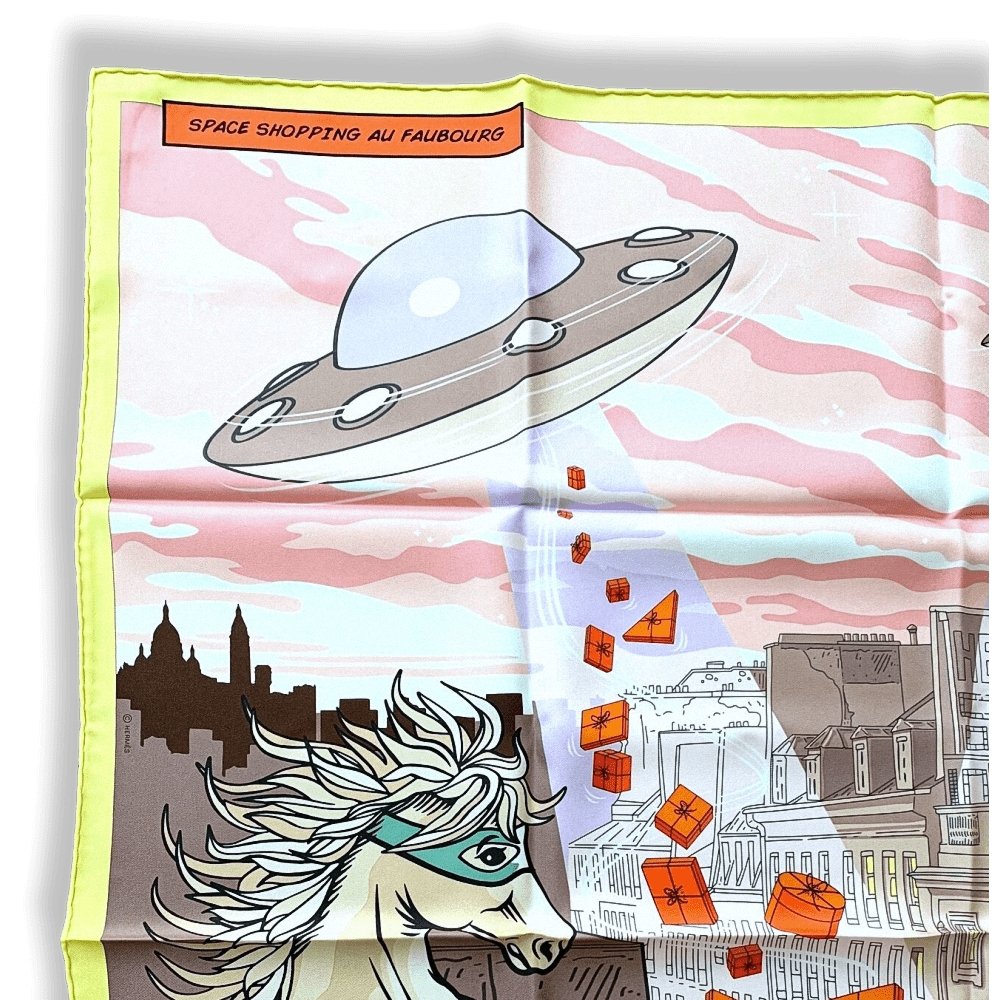 Hermes 2017 Pink Yellow Mole SPACE SHOPPING AU FAUBOURG Twill 90cm, NWTIB! - poupishop