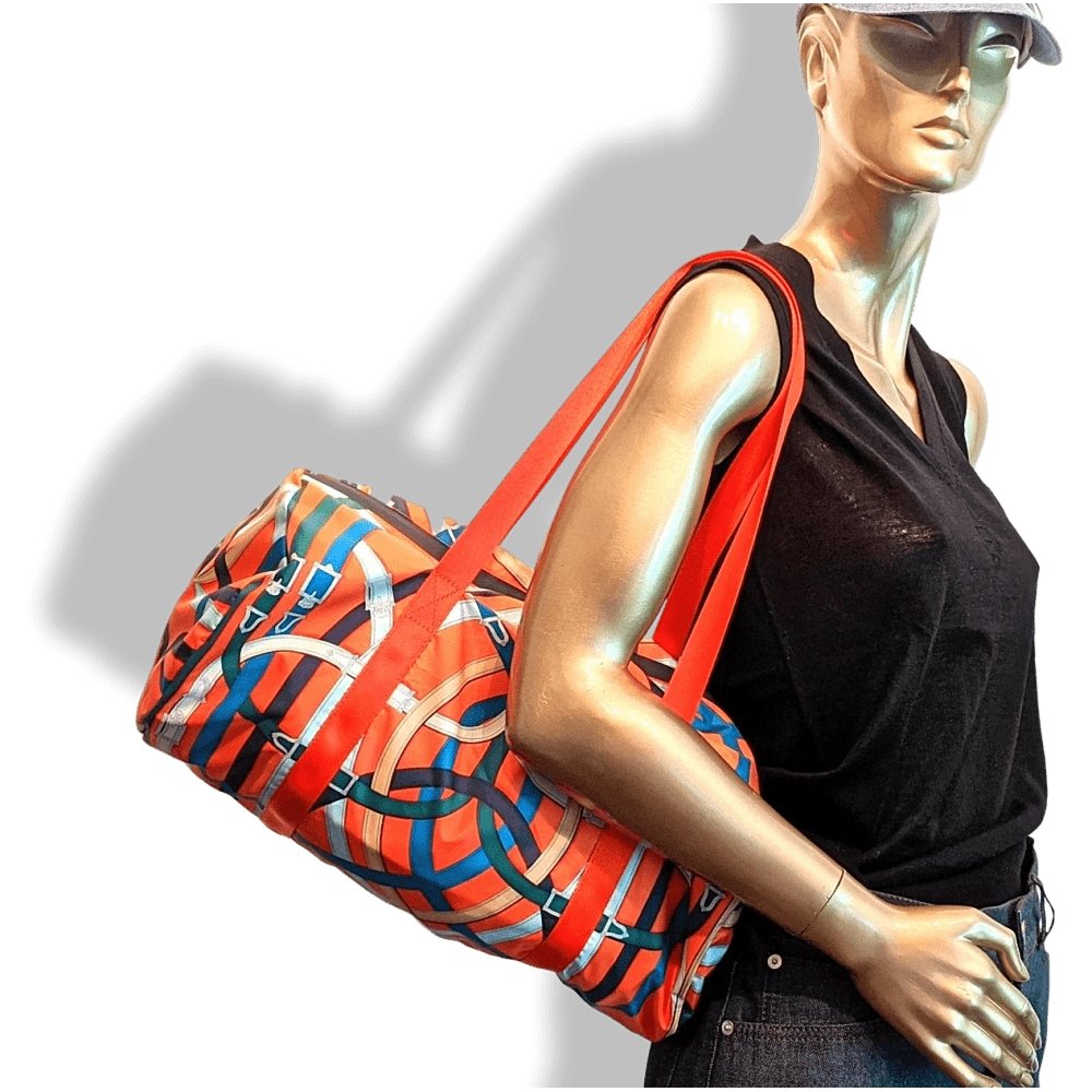 Hermes 2017 Poppy Silk/Fauve Barenia CAVALCADOUR AIRSILK DUFFLE 44 Week-end Bag, BNWT! - poupishop