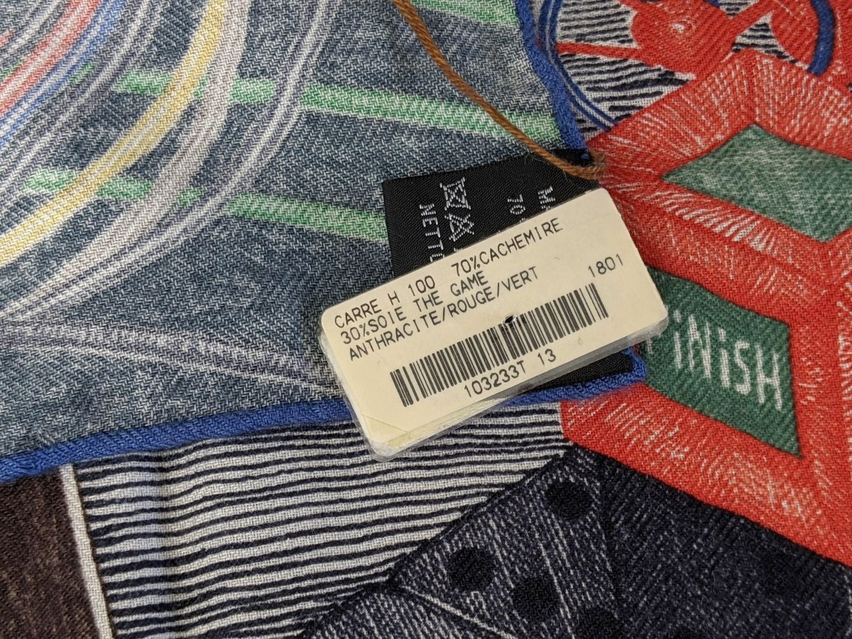 Hermes 2018 Anthracite/Rouge/Vert THE GAME by Elia Kofuros 70% Cashmere/30% Silk Carre H 100 cm, BNWT! - poupishop