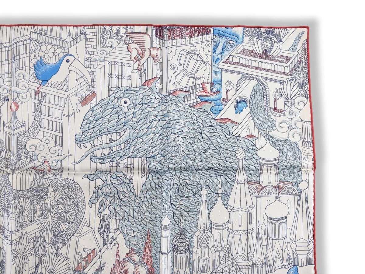 Hermes 2018 Blanc/Bleu Azur/Rouge ANIMAPOLIS by Jan Bajtlik Twill scarf, NIB! - poupishop