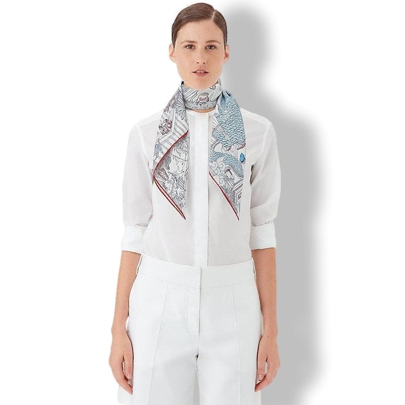 Hermes 2018 Blanc/Bleu Azur/Rouge ANIMAPOLIS by Jan Bajtlik Twill scarf, NIB! - poupishop
