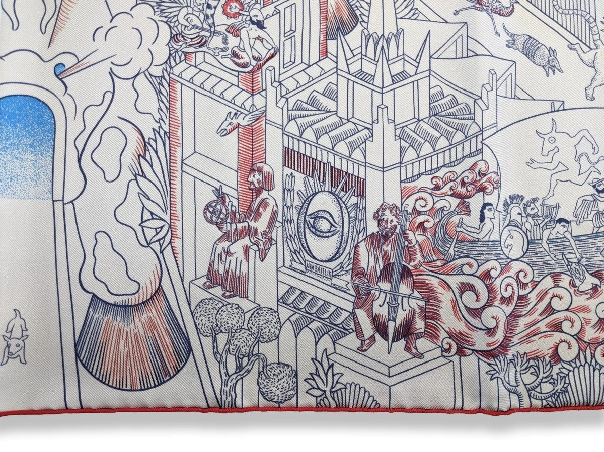 Hermes 2018 Blanc/Bleu Azur/Rouge ANIMAPOLIS by Jan Bajtlik Twill scarf, NIB! - poupishop
