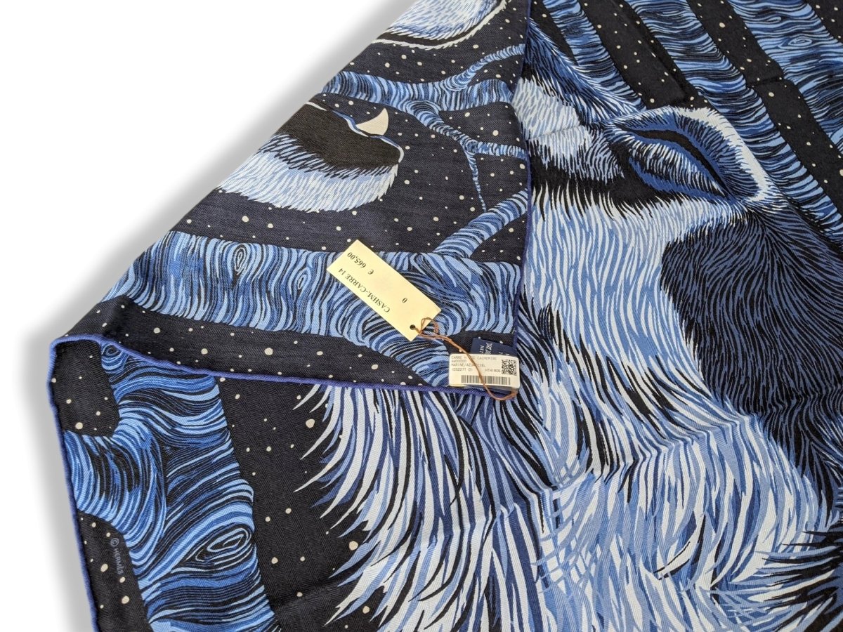 Hermes 2018 Bleu Marine/Azur/Ciel AWOOOOO by Alice Shirley 70% Cashmere/30% Silk Carre H 100 cm, BNWT! - poupishop
