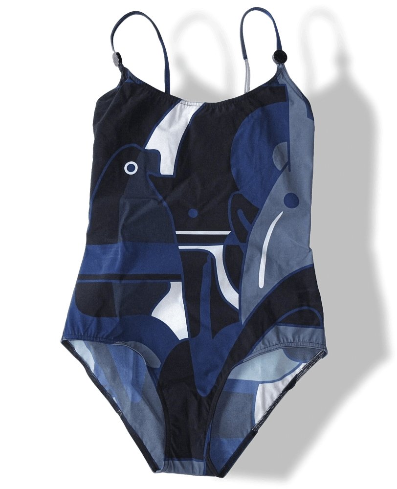 Hermes 2018 Blue Black MAJORCA Jeux d'Animaux Swimsuit 1pc Sz38, BNWT! - poupishop