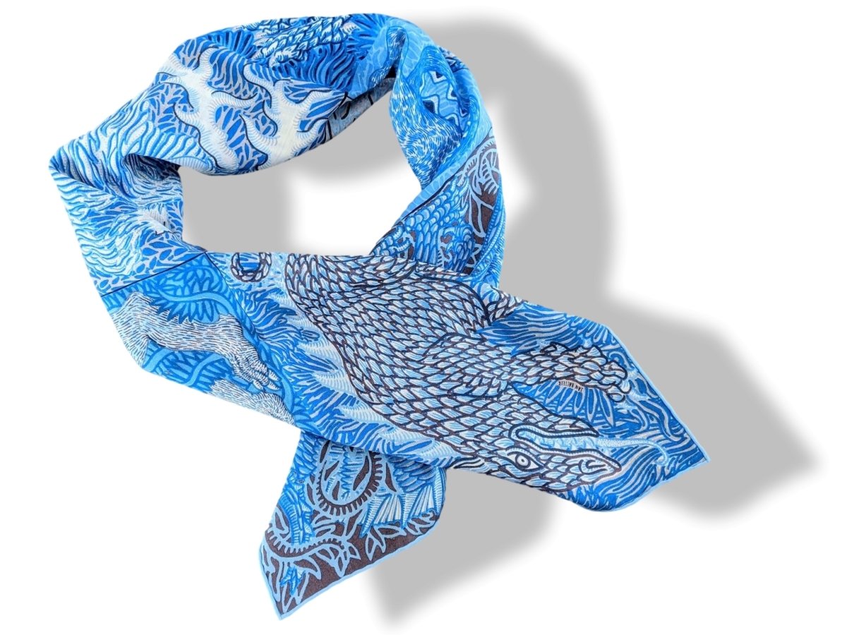 Hermes 2018 cw13 Bleu Azur/Ciel/Gris SWEET DREAMS Monsters by Jan Bajtlik 70% Wool/30% Silk Carre H 100 cm, BNWTIB! - poupishop