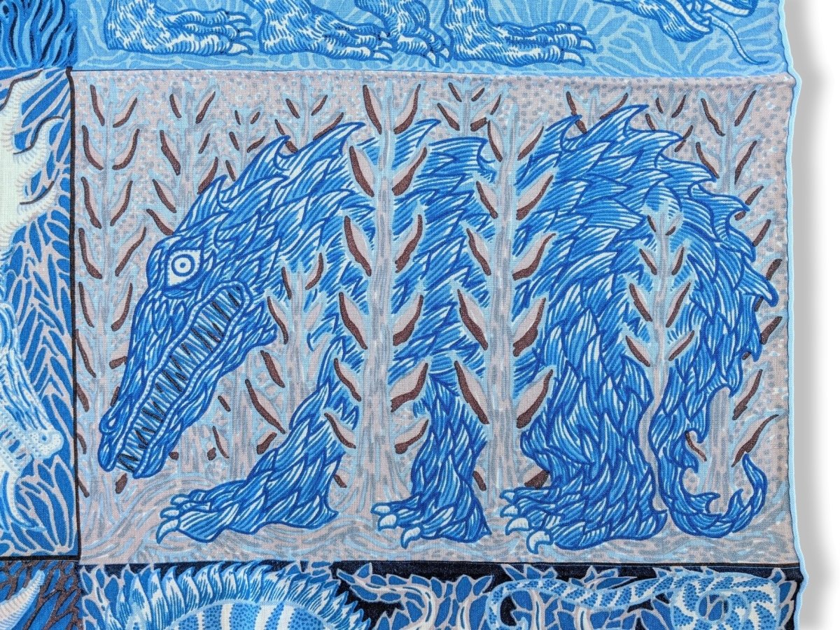Hermes 2018 cw13 Bleu Azur/Ciel/Gris SWEET DREAMS Monsters by Jan Bajtlik 70% Wool/30% Silk Carre H 100 cm, BNWTIB! - poupishop