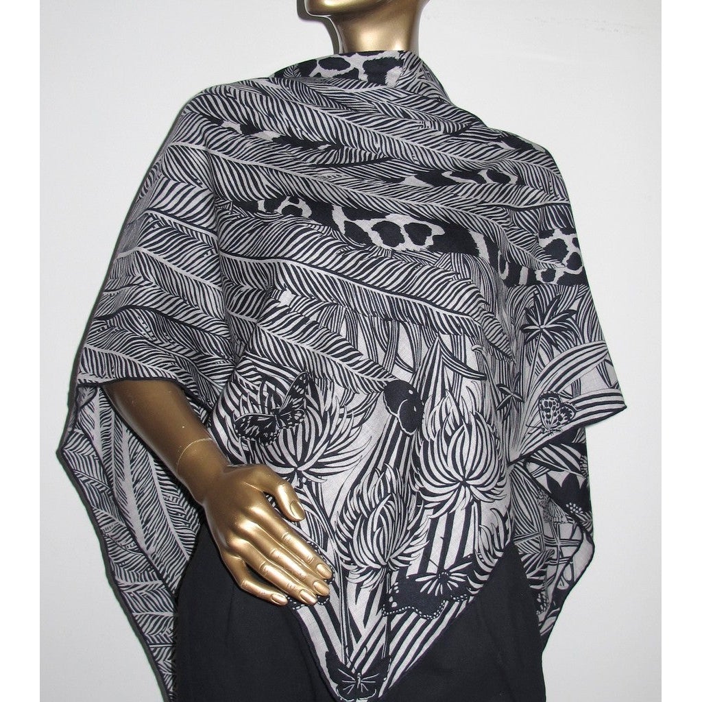 Hermes 2018 cw16 Gris/Bleu Noir/Gris Jaguar Quetzal Cashmere Shawl 140, New! - poupishop