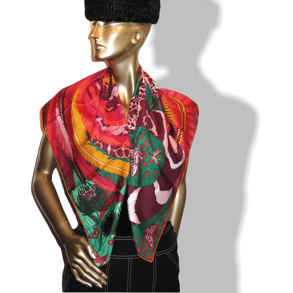 Hermes 2018 Green Orange Jaguar Quetzal by Alice Shirley Twill 90cm, Box! - poupishop