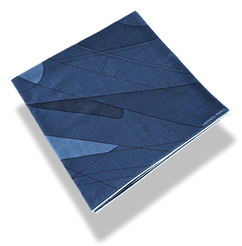 Hermes 2018 Navy/Pilot Blue/Sky FORCE CENTRIFUGE by Nigel Peake 70% Wool/30% Silk Shawl 140 cm, BNWT! - poupishop