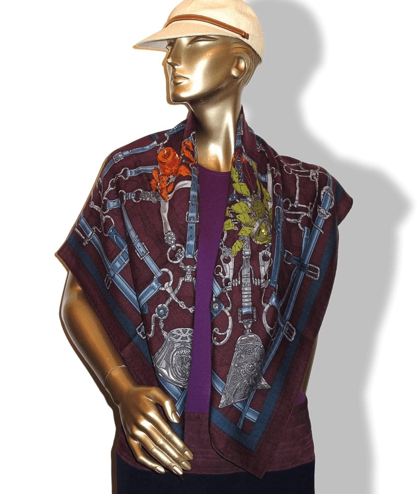 Hermes 2018 Wine Pilot Blue Flamboyant Web by Daiske Nomura Unisex Cashmere 100 cm, BNWT!