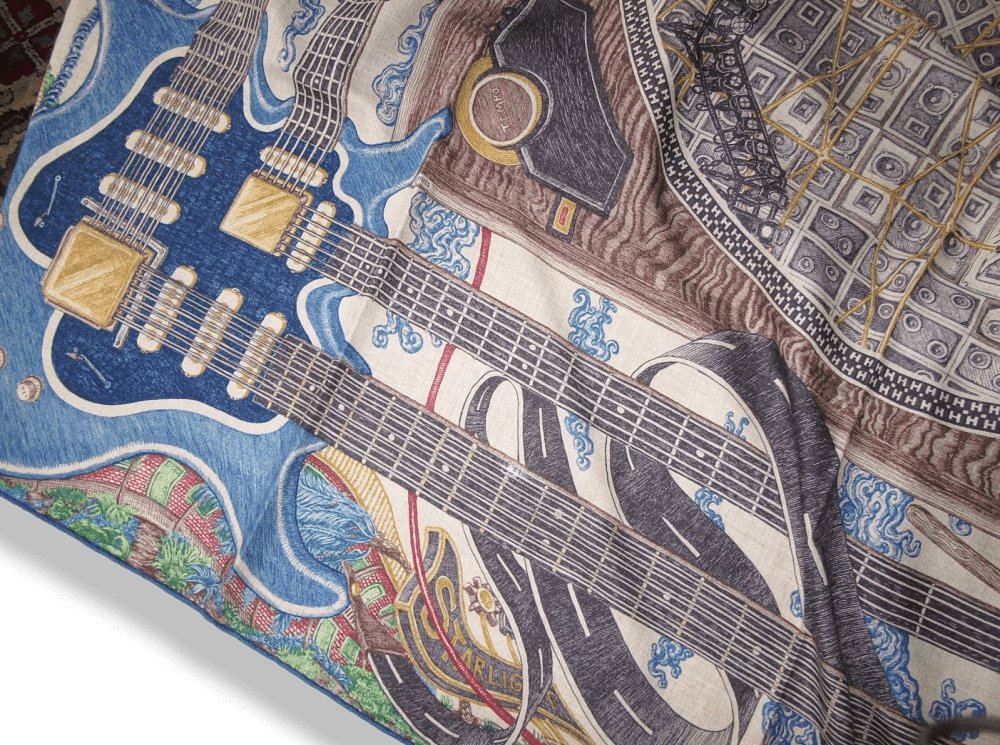 Hermes SILK MIX by ELIAS KAFOUROS Horses Rock Group Unisex Cashmere Shawl 140