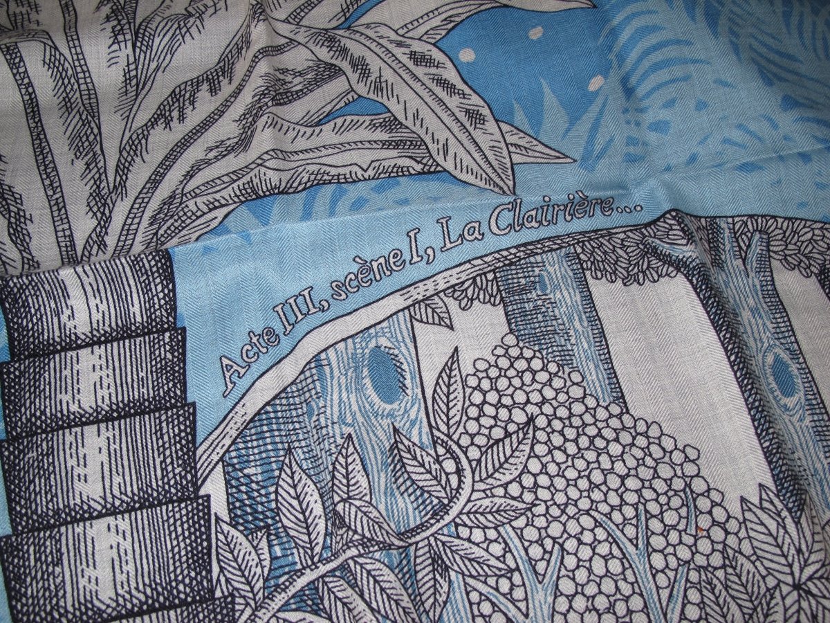 Hermes 2019 Grey/Sky/Anthracite ACTE III, SCENE I, LA CLAIRIERE by Edouard Baribeaud Cashmere Shawl 140, New!