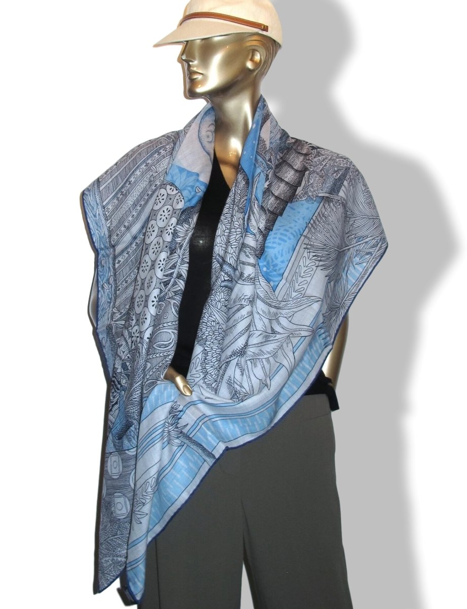 Hermes 2019 Grey/Sky/Anthracite ACTE III, SCENE I, LA CLAIRIERE by Edouard Baribeaud Cashmere Shawl 140, New!