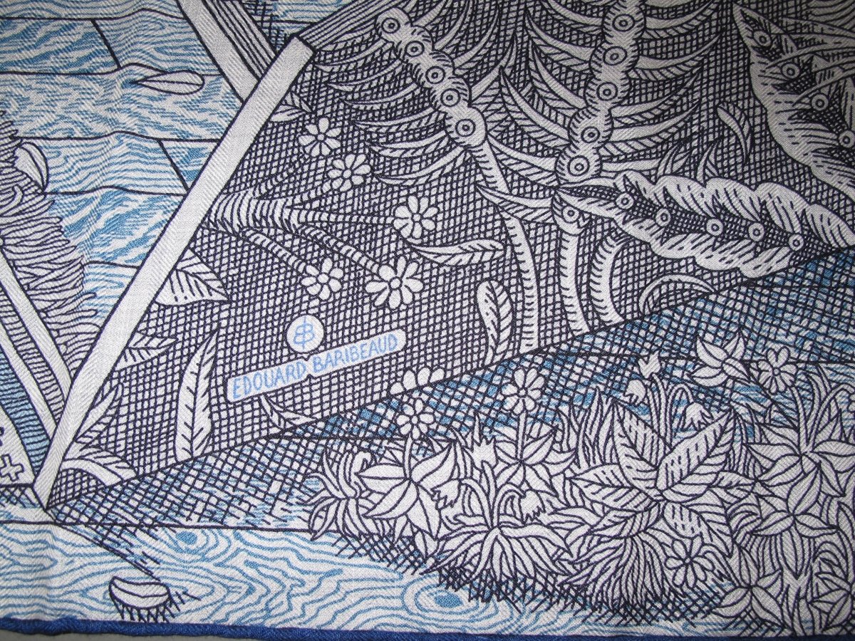 Hermes 2019 Grey/Sky/Anthracite ACTE III, SCENE I, LA CLAIRIERE by Edouard Baribeaud Cashmere Shawl 140, New!
