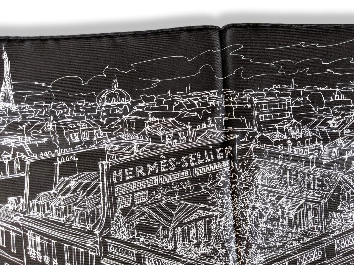 Hermes 2019 Noir/Blanc UN JARDIN SUR LE TOIT Gavroche Twill Carre 45 CM, BNWTIB!