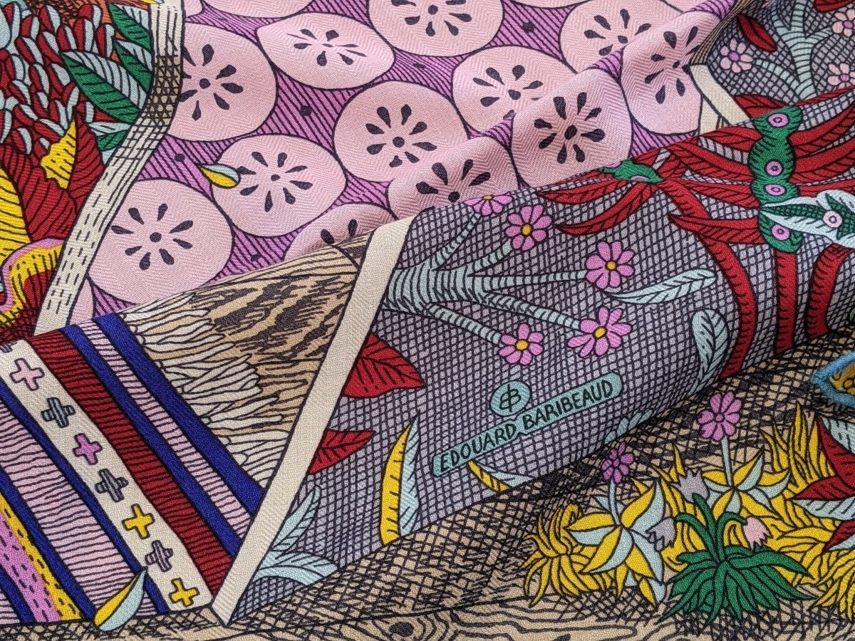 Hermes 2019 Orange/Vert/Multi ACTE III, SCENE I, LA CLAIRIERE by Edouard Baribeaud Cashmere Shawl 140, New!