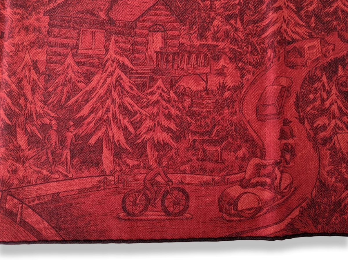 Hermes 2019 Piment/Rouge Fonce NOTHING BUT A DREAMER by Maylis Vigouroux 70% Cashmere/30% Silk Carre H 100 cm, BNWT!