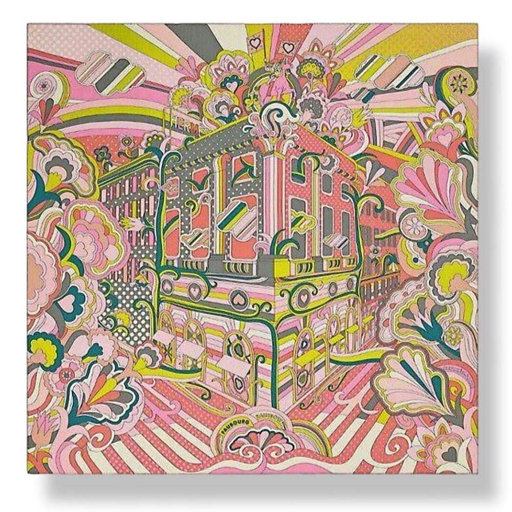 Hermes 2019 Rose/Jaune Vif FAUBOURG RAINBOW by Dimitri Rybaltchenko Cashmere Shawl 140, BNWTIB!w!