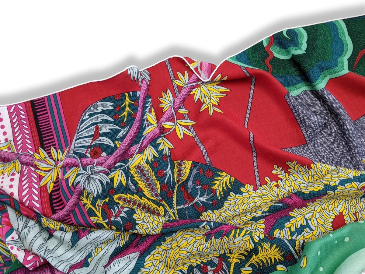 Hermes 2019 Rouge/Vert/Multi ACTE III, SCENE I, LA CLAIRIERE by Edouard Baribeaud Cashmere Shawl 140, BNWT!