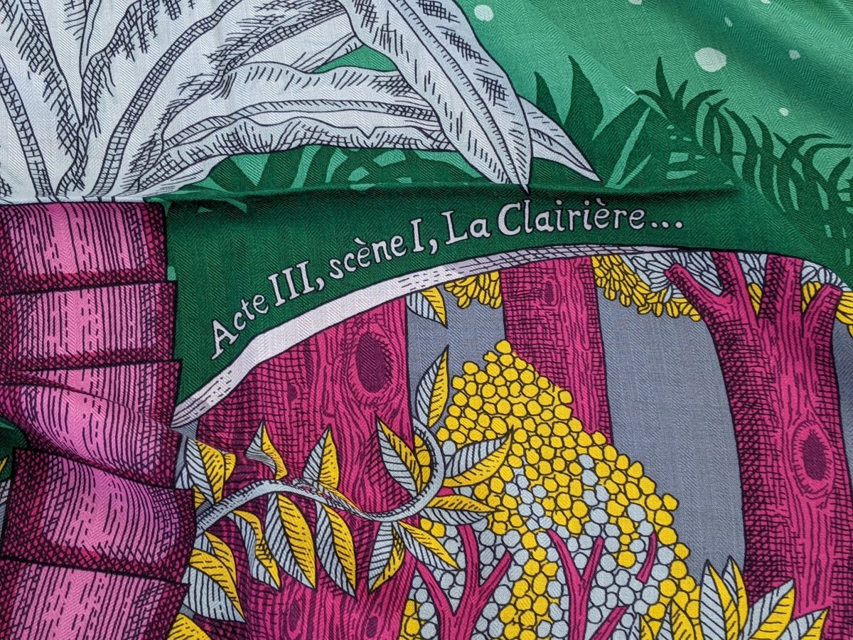 Hermes 2019 Rouge/Vert/Multi ACTE III, SCENE I, LA CLAIRIERE by Edouard Baribeaud Cashmere Shawl 140, BNWT!