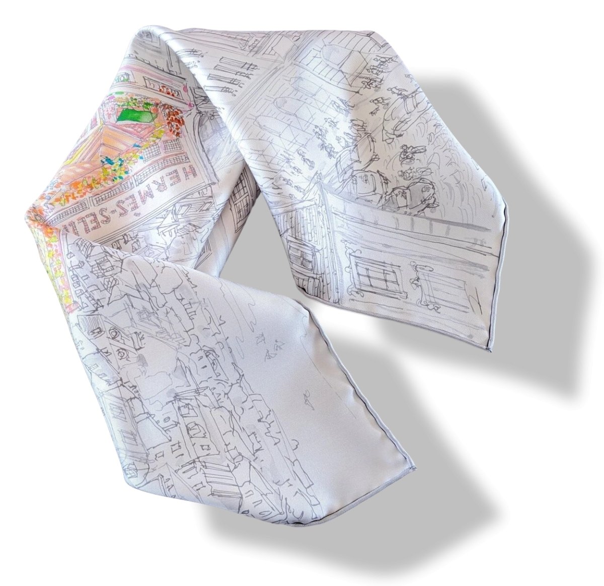 Hermes 2019 White/Grey/Mutli UN JARDIN SUR LE TOIT Gavroche Twill Carre 45 CM, BNEW!