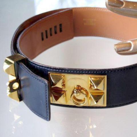 Hermes 80s Navy Blue Box Collier de Chien Belt Sz63