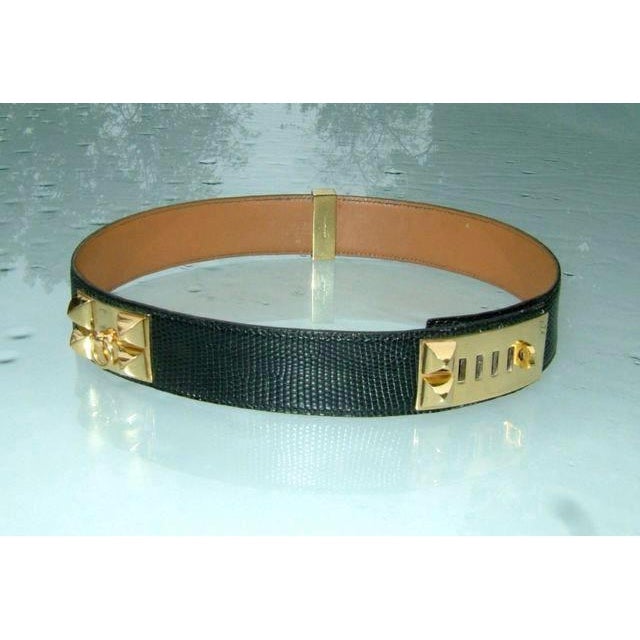 Hermes 86 Black Lizard Collier de Chien Belt 65