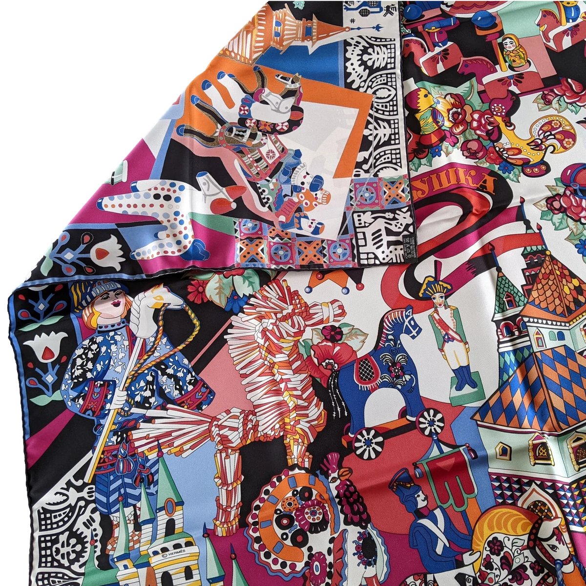 Hermes 2009 Noir/Multi "Zabavushka" by Eugenia Miroshnichenko Twill 90cm