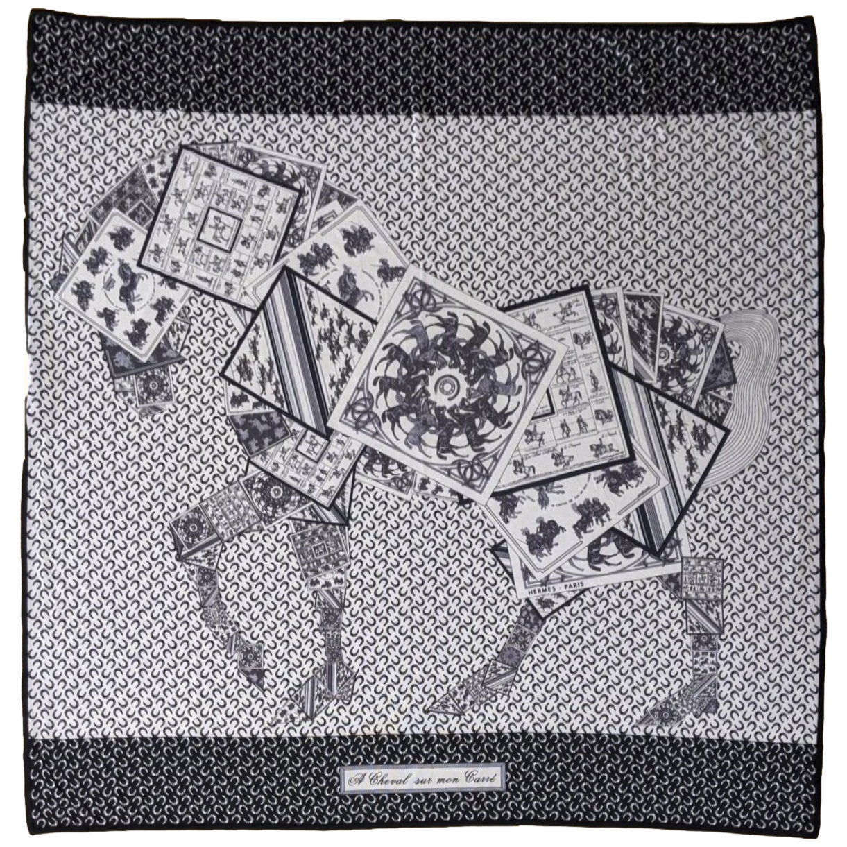 Hermes 2010 B/W A CHEVAL SUR MON CARRE by Bali Barret Jersey Fluide 90cm