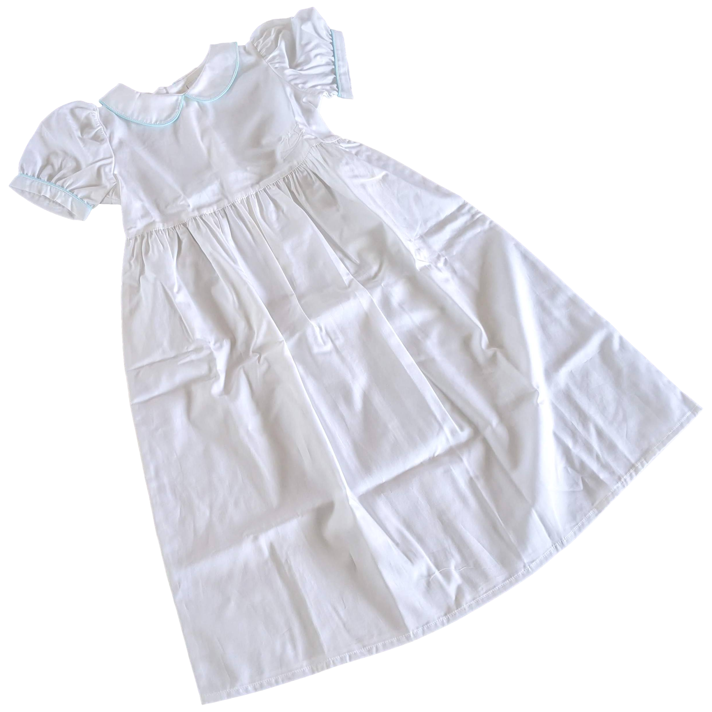 Hermes White/Ice Blue Trim " Adada " Nightdress for girls, Sz2